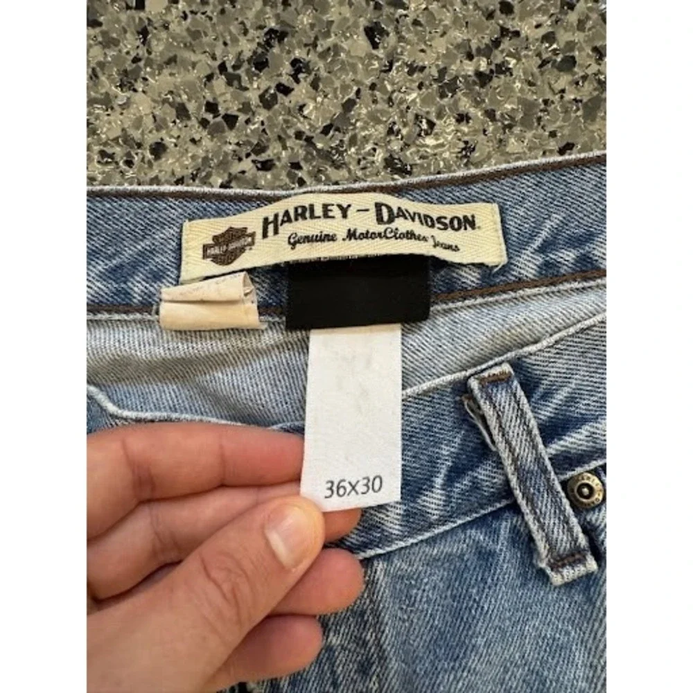 Harley-Davidson Vintage Mens Distressed Light Wash Jeans 36x30 Straight Denim